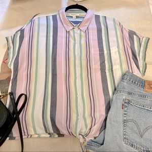 Beach Lunch Lounge Striped Cropped Boxy Button Up